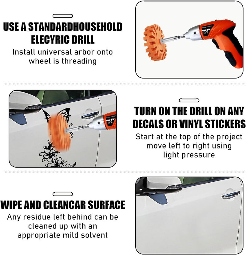 MIVIDE 6PCS 4inch Decal Remover Eraser Wheel, Rubber Power Drill Attachment Car Adhesive, Sticker, Eraser Wheel Tool Set with Drill Adapter for Cars, RV, Boats - Image 3